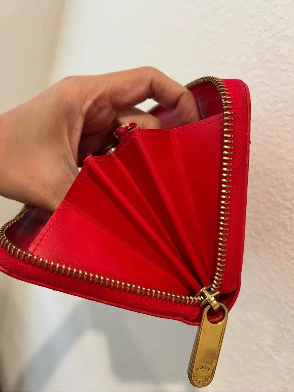 Louis Vuitton Red Vernis Embossed Zip Wallet with Gold Hardware